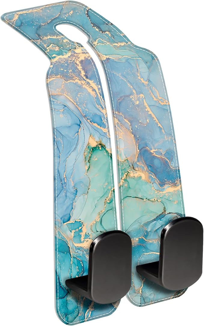 AEWNUNK Car Seat Headrest Hooks for Purses and Bags Abstract Turquoise Golden Marble 1 Pack Bag Purse Holder for Car with Double Metal Hooks Car Purse Hanger Hanging Accessories