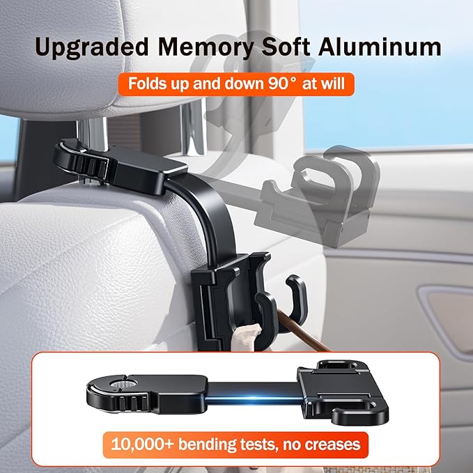 OATSBASF Adjustable Car Seat Headrest Hook, Folding Storage Headrest Hanger, Car Seat Holder Organizer for Purses, Bags, Cloths, Car Water Bottle Hooks Car Seat Assecories-1 Pack, G116, Black