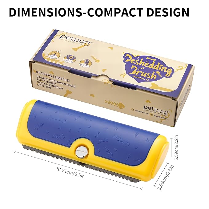 Dog Deshedding Brush – Wide Shallow Comb for Loose Hair – Gentle Grooming for Dogs & Cats – Blue & Yellow