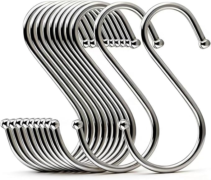 22 Pack 4.7 Inches Extra Large S Shape Hooks Heavy-Duty Metal Hanging Hooks Apply Kitchenware Bathroom Utensils Plants Towels Gardening Multiple uses Tools (Silver)