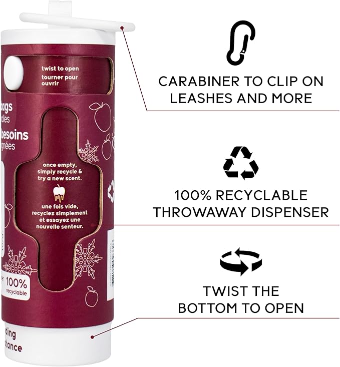 GOO-EEZ Disposable Pet Waste Bag Dispenser 3-Pack (150 ct), Pre-Loaded with 65% Recycled Dog Poop Bags with Easy-Tie Handles, No Refills Needed Twist-and-Pull Design - Holiday Collection