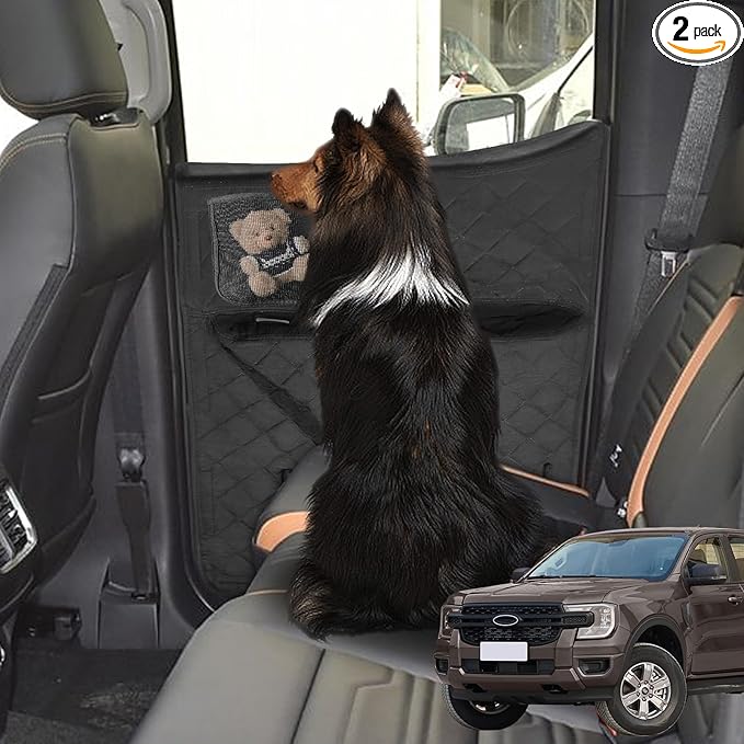 nuoozy Dog Car Door Protector Compatible with Ford Ranger 2019 2020 2021 2022 2023 Thickening Pet Vehicle Door Guard Cover with Storage Pocket Anti-Scratch Nonslip Machine Washable Black (2 Pack)