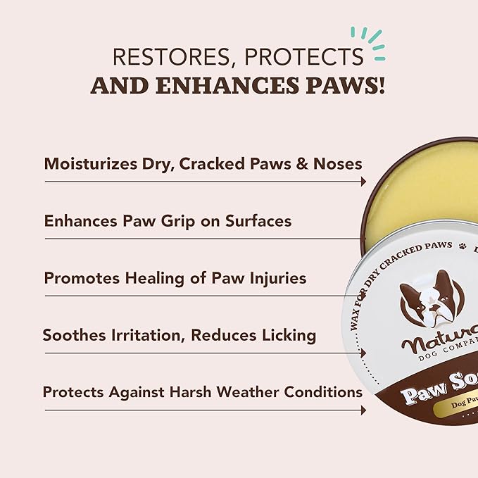 Natural Dog Company Paw Soother Balm & Wax 4 oz Tin – Restorative Paw Repair with Coconut Oil, Vitamin E & Calendula – Heals Dry, Cracked Paws, Lick-Safe, Extreme Weather Protection