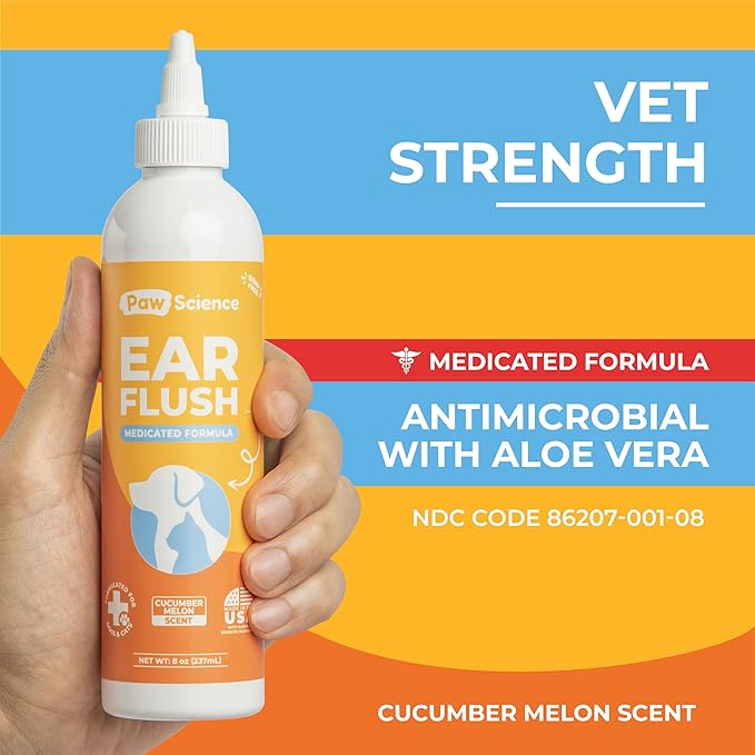 Dog Ear Cleaner - Cat & Dog Ear Infection Treatment - Medicated Pet Ear Wash, Flush, and Cleaning Solution for Dogs and Cats - Remedy for Itchy Yeast Relief