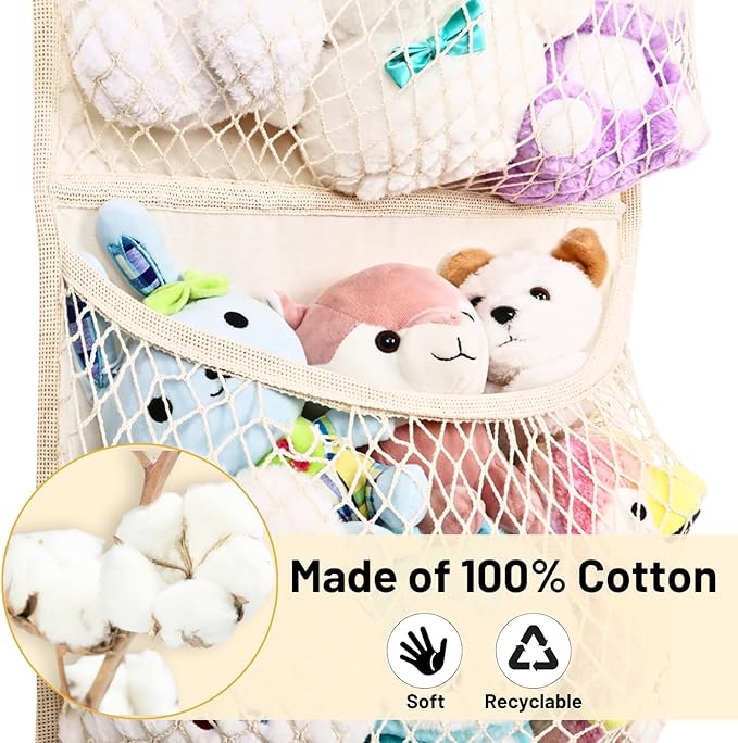 Wide Over The Door Stuffed Animal Storage, Cotton Toy Organizer for Plush Toys, Baby Supplies, Stuffed Animal Holder with 5 Large Pockets, Hanging Door Organizer for Nursery, Bedroom, Kids Room