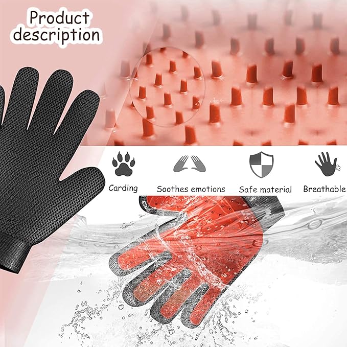 STARROAD-TIM Pet Grooming Glove Hair Remover Brush Gentle Deshedding Efficient Pet Mitt Pet Massage Gloves Left & Right Hand Draw Dogs Cats Horses Long Short Fur (1Pair Left & Right Hand)