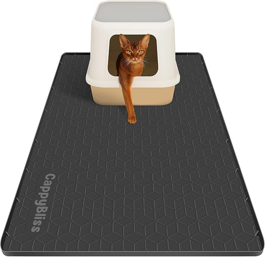 Large Cat Mat for Litter Box, 34"x22" Waterproof Silicone Mat with Litter Trapping, Easy Clean & Non-Slip Floor Pad for Indoor Cats, Black