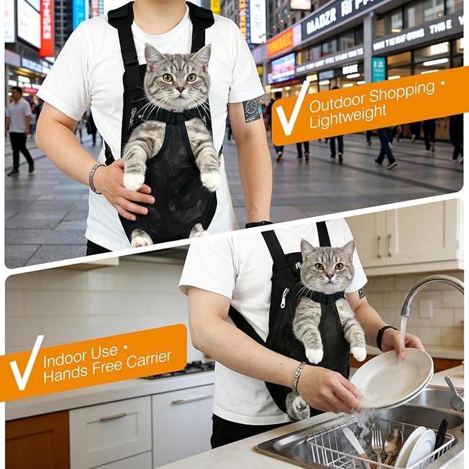 Pawaboo Pet Carrier Backpack, Adjustable Pet Front Cat Dog Carrier Backpack Travel Bag, Legs Out, Easy-Fit for Traveling Hiking Camping for Small Medium Dogs Cats Puppies 2.5-5lbs, S, Black