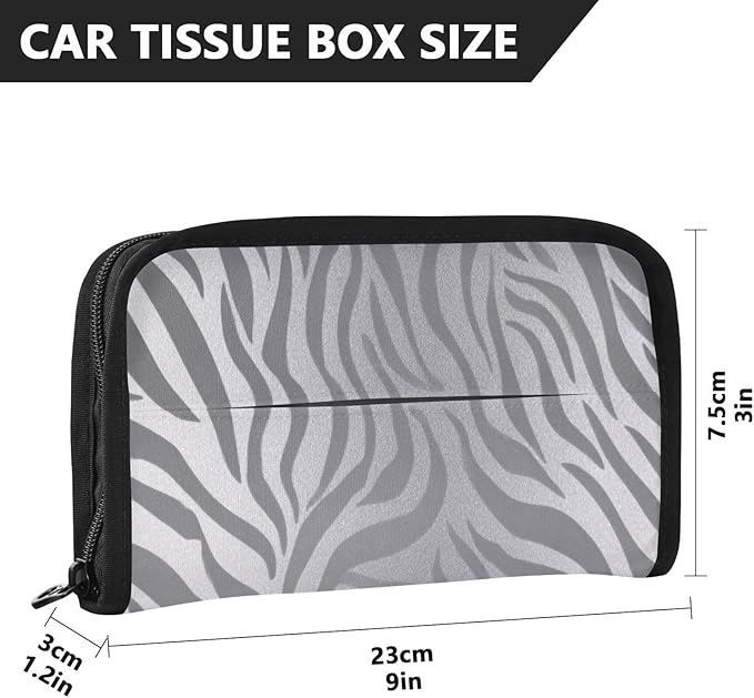 Car Tissue Holder Car Napkin Holder Car Tissue Box Dispenser Storage Case Sun Visor Mask Holder with Adjustable Straps Reusable Refillable Light Silvery Zebra Print