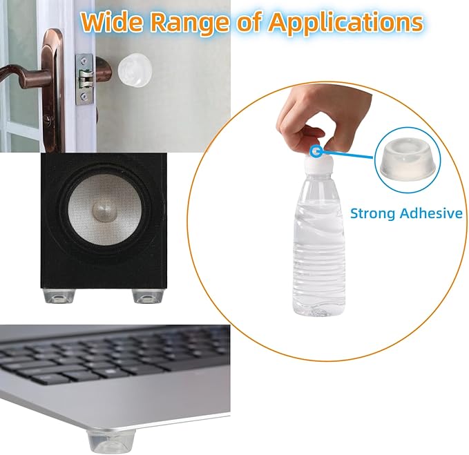 Furnigear Clear Door Bumpers - Self Adhesive Door Stoppers Wall Protectors Reduce Noise - Rubber Feet for Electronics, Speakers, Furnitures, Appliances, Audio, Laptop - Door Knob Bumper Pads (16pcs)
