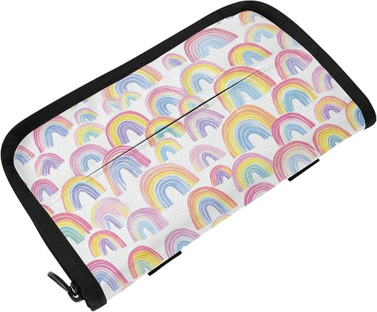 Car Tissue Holder Car Napkin Holder Car Tissue Box Dispenser Storage Case Sun Visor Mask Holder with Adjustable Straps Reusable Refillable Gradient Cute Rainbows