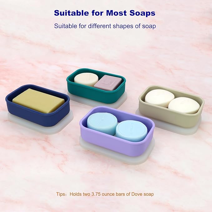 Leak Proof Travel Soap Case,Solid Shampoo Bar Holder, Silicone Soap Container with Draining Layer, Portable Bar Soap Holder for Bathroom, Camping, Gym, Easy to Clean (Off-White, Large)