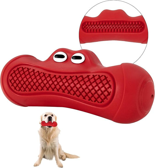 IPTPAS Durable Dog Chew Toy for Aggressive Chewers, Tough Natural Rubber Squeaky Dog Toy with Irresistible Beef Flavor, Dental Care, Teeth Cleaning & Boredom Relief for Medium & Large Dogs (Red)