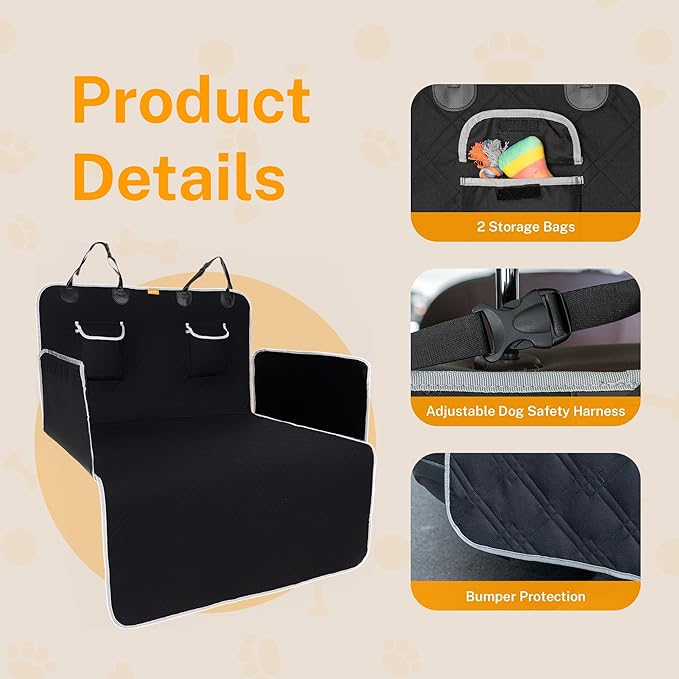 Toozey Dog Car Seat Cover for SUV, Sedan & Van, Waterproof & Tear-Resistant Back Seat Pet Cover for Dogs with Side Walls, Non-Slip Backing & Bumper Guard, Black Standard: 72.8"x40.6"