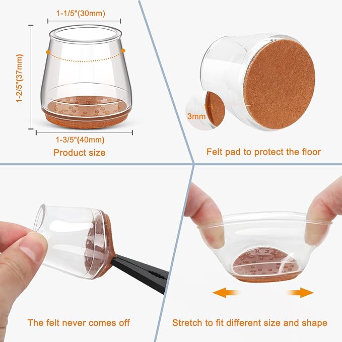 36Pcs Silicone Chair Leg Floor Protectors,Floor Protectors for Chairs,Rubber Chair Leg Protectors for Hardwood Floors,Chair Leg Caps Chair Leg Covers for Wooden Floors(Clear, Large)