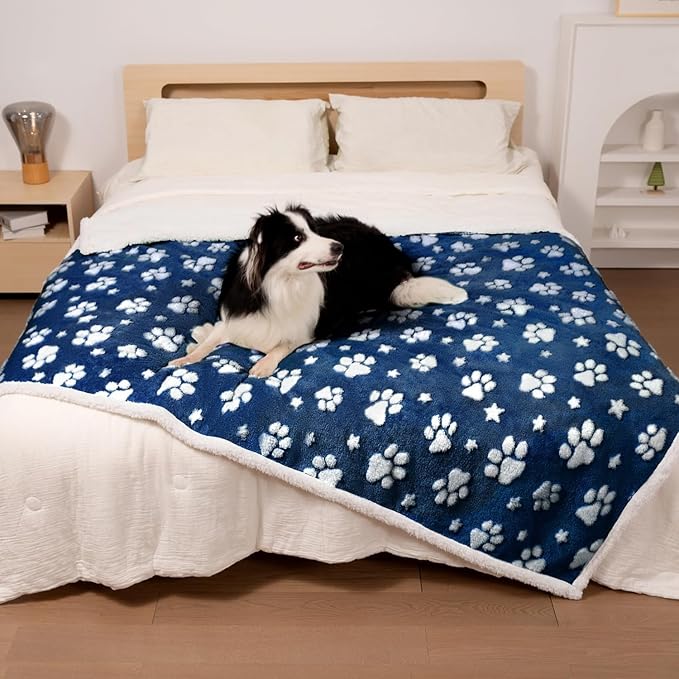 Yaning Waterproof Blanket for Dog Puppy Cat, Cute 3D Textured Paw Dog Blanket for Bed Couch Sofa, Soft Liquid Pee Proof Pet Furniture Protector, 30"x40", Navy Blue