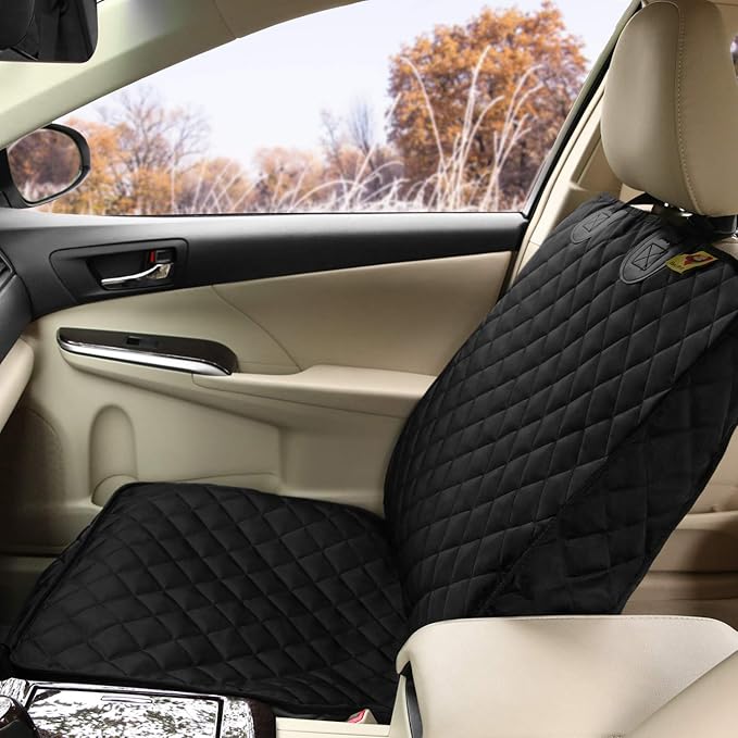 Deluxe Dog Seat Cover for Front Seat-More Durable Waterproof Front Seat Protector, High Heat Resistant and Nonslip Front Seat Cover for Dogs Kids, Universal Size (Black)
