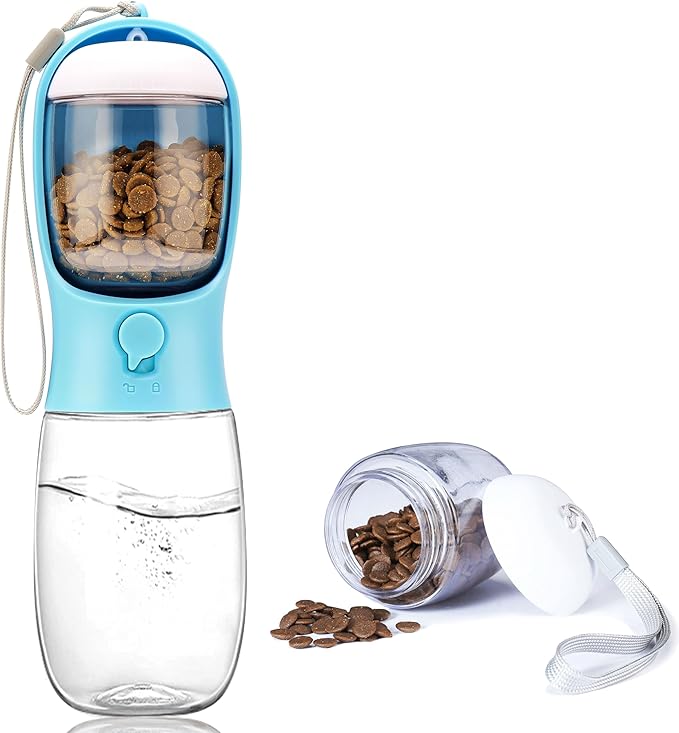 AVELORA Portable Dog Water Bottle with Food Container,15oz Leak-Proof Pet Water Dispenser for Dogs, Cats, Puppies,Built-in Activated Carbon Filter for Travel,Hiking, Walking,and Outdoor Activities