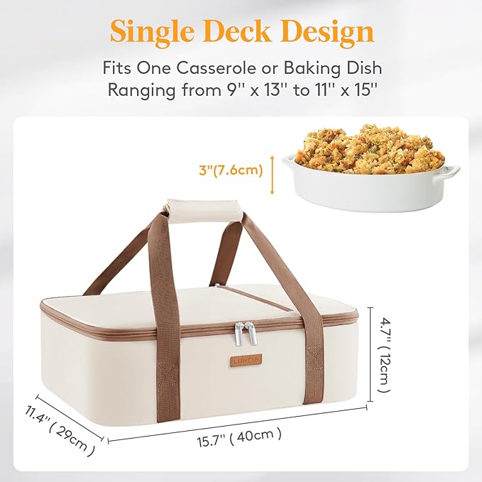 Lifewit LUNCIA Insulated Casserole Carrier for Hot or Cold Food, Lasagna Lugger Tote for Potluck Parties/Picnic/Cookouts, Fits 9"×13" Baking Dish, Cream