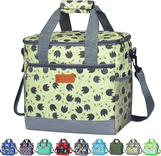 Iknoe Large Cooler Bag Collapsible 24 Can Insulated Bags Leakproof Lunch Cooler Tote with Multi-Pockets for Adult Insulated Thermal Bag for Beach, Picnic, Office Work(Leaf)