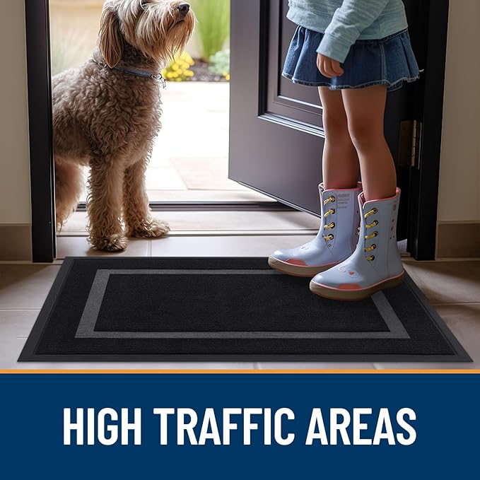 OLANLY Front Door Mat Indoor Outdoor Entrance, Waterproof All-Season, All-Weather Doormat, Sturdy Natural Rubber, Fade Resistant, Low Profile, Easy Clean Patio Porch Entryway Mat, 71x34, Black