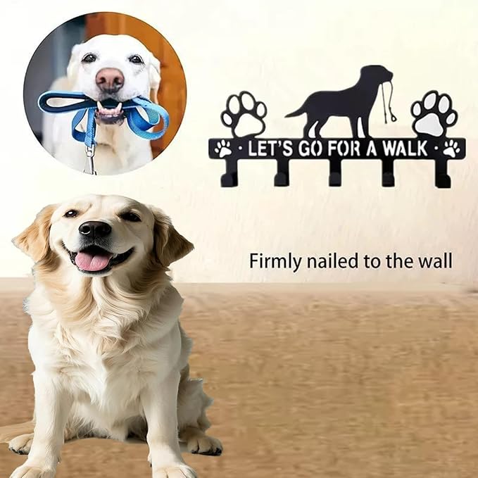 Delllala 5-Hooks Dog Leash Holder for Wall， Dog Accessory Holder ，Metal Key Holder Leash Hooks