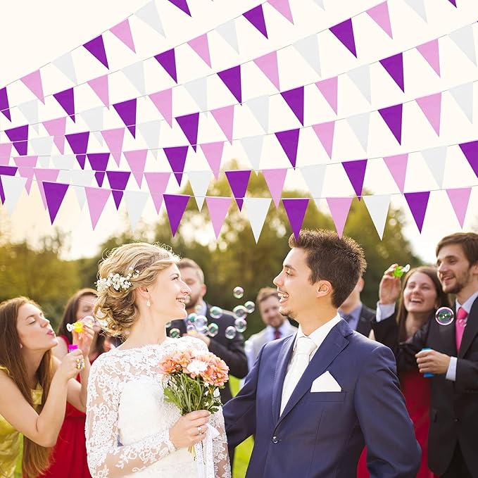 Preboun 164 Feet Pastel Pennant Banner Bunting Pennant Banner Garland 120 Pcs Pastel Triangle Flags on a String for Baby Shower Birthday Graduation Wedding Hanging Decorations(Purple)