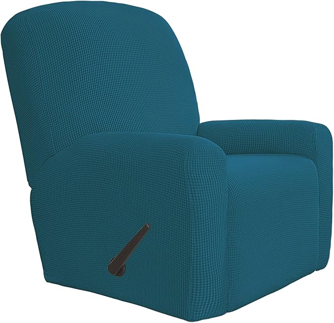 Easy-Going 4 Pieces Oversized Recliner Stretch Sofa Slipcover Sofa Cover Furniture Protector Couch Soft with Elastic Bottom Polyester Spandex Jacquard Fabric Small Checks Peacock Blue,X-Large