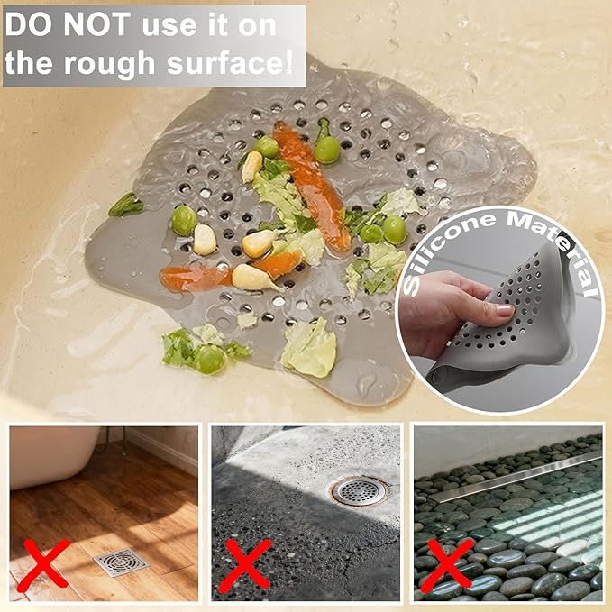 6 Pack Hair Drain Catcher with Suction Cups, 5.91x5.91 inch Universal Sink Strainer, Silicone Shower Drain Cover, Suit for for Bathroom Bathtub Tub Kitchen, 3 Colors 6pcs Hair Stoppers Included
