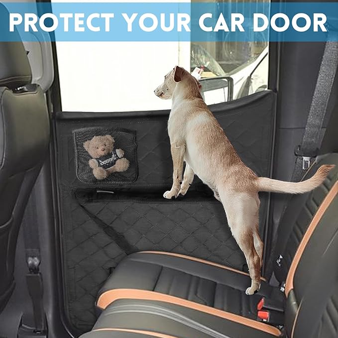 nuoozy Dog Car Door Protector Compatible with Ford Ranger 2019 2020 2021 2022 2023 Thickening Pet Vehicle Door Guard Cover with Storage Pocket Anti-Scratch Nonslip Machine Washable Black (2 Pack)