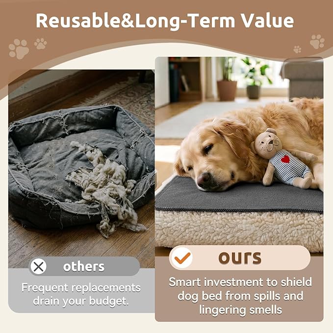 MontVoo Washable Dog Bed Cover, Absorbent Quick Dry Pet Bed Sheet, Easy Hair Removal Couch Covers for Dog/Cat, 20x20 Inches, Waterproof PU Backing Dog Bed Mat for Car Seat/Crate, Cover Only, Darkgrey