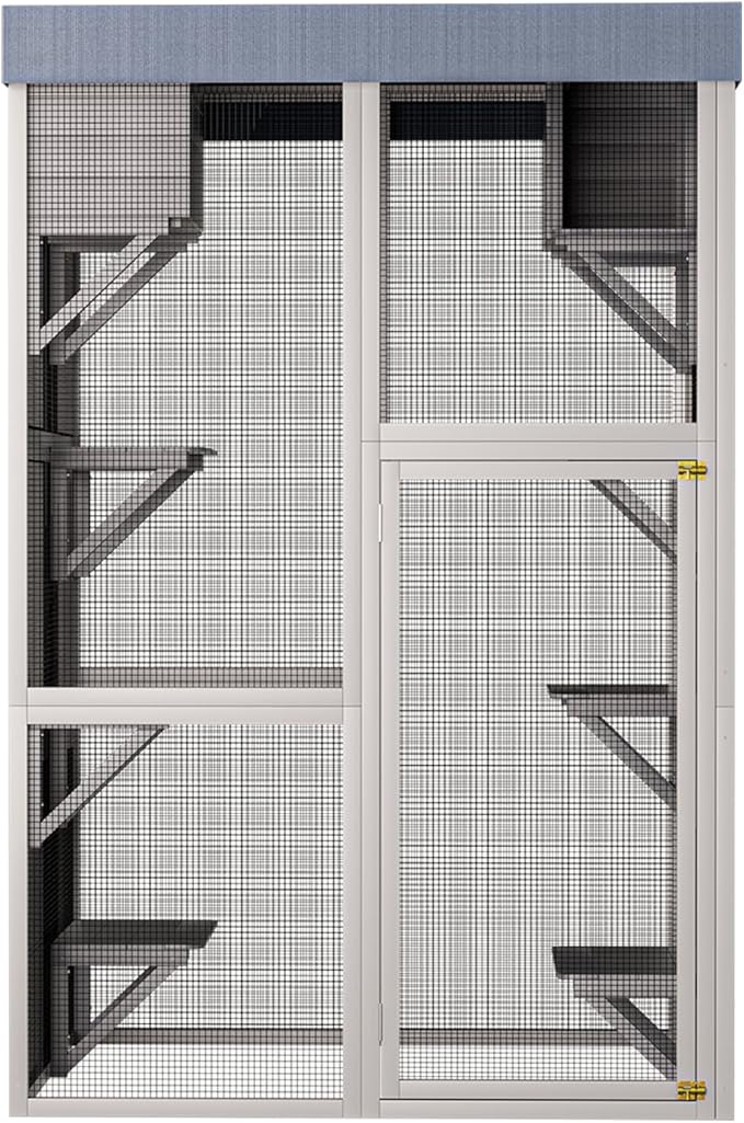 LOVMOR 70" Tall Outdoor Wooden Catio with 5 Platforms & 2 Resting Boxes, Rounded Corner Design, UV-Resistant & Waterproof, Rust-Proof Metal, Secure Locking Mechanism