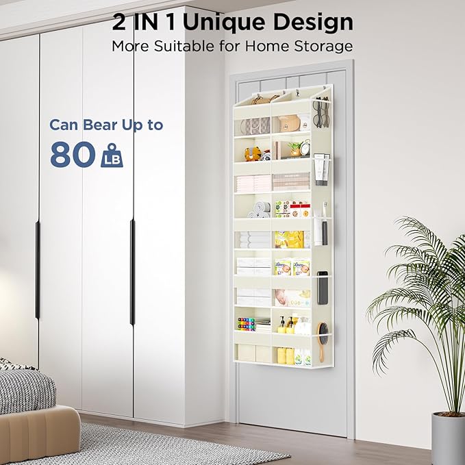 PureSpace 5-Tier Over The Door Organizer with 10 Side Mesh Pockets & Clear Windows, 80 lb Weight Capacity Hanging Storage for Bathroom, Bedroom, Nursery, Kitchen, Organize Toys, Shoes, Diapers