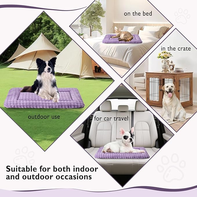 Dog Bed Mat Crate Pad for Large Dogs, Washable Soft Pet Sleeping Mat Kennel Pad with 3D Bubble Pattern, Dusty Purple, 42"x 28"