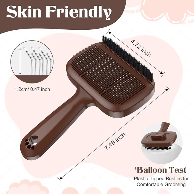 Self Cleaning Dog Brush for Shedding - Bristle Brush and Long/Short Needles Design, Skin Friendly, Slicker Deshedding Dog Brush, Hair Removal for Long & Short Haired Pets (Brown)