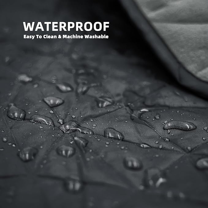 KawaGebo Kamp Outdoor Waterproof Blanket, Foldable Fleece Stadium Blanket for Outdoor Sports Event, Camping, Car, Pet, Picnics - Windproof, Wearable, Machine Washable 80" x 58" (Black Gray,Hooded)