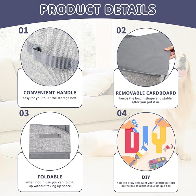 Foldable Pet Toy Storage Box with 3 Handles, Portable Organizer Basket for Dog Toys, Blankets & Accessories, White Dogs