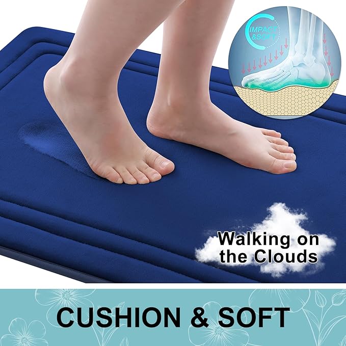 Grandaily Memory Foam Bath Mat Rug 59x24, Ultra Soft, Non-Slip and Absorbent Bathroom Rugs, Machine Wash Dry, Comfortable Bath Carpet for Bathroom Floor, Tub and Shower, Navy Blue