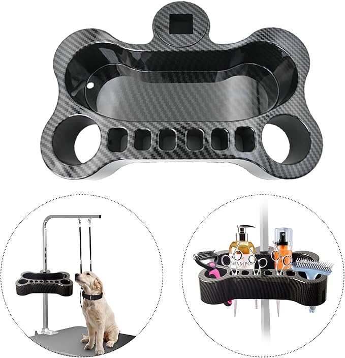 Adjustable Pet Grooming Organizer for Scissors, Brushes and Tools - Rotatable Multi-Compartment Grooming Arm Stand
