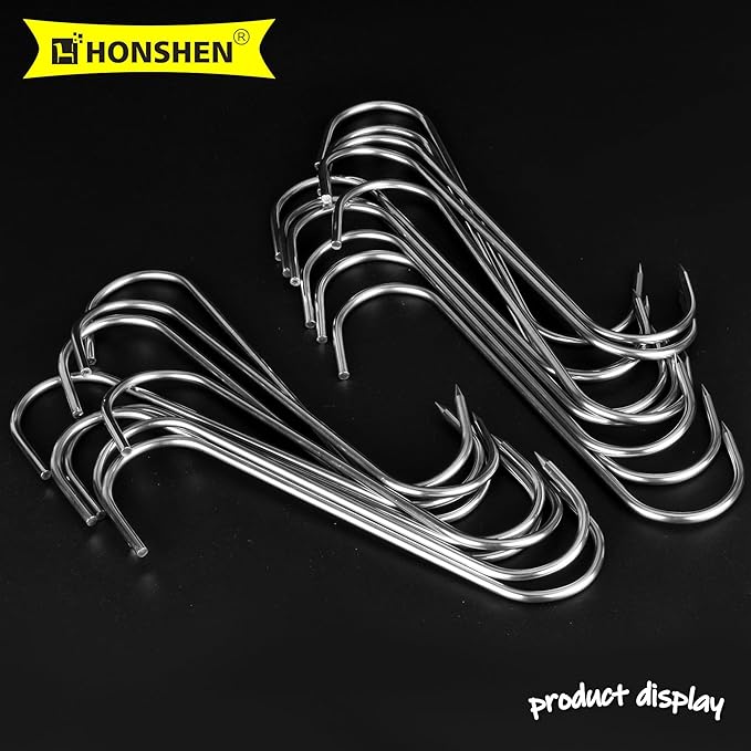 7Inch Meat Hooks, 4MM Butcher Stainless Steel S Shaped Kitchen Smoking Meat Processing Hooks for Hanging Bacon,Sausage Hunting Smoking Ribs,Drying,Grillling BBQ Market.20 Pack