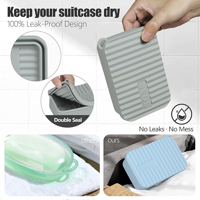 OTHIX Large Travel Soap Case, Silicone Leak Proof Soap Holder Compatible with 10 oz Duke Cannon ＆ Dr. Squatch | for Long Journey, Gym & Camping | Easy to Clean (Gray)