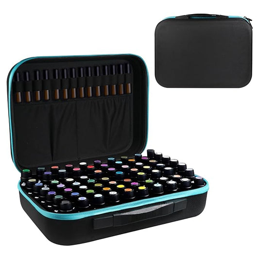 EVA Essential Oil Storage Carrying Case, 70 Bottles, Essential Oils Box for 5ml 10ml 15ml Roller Bottles Travel Storage Organizer Bag for doTERRA & Young Living (Blue)