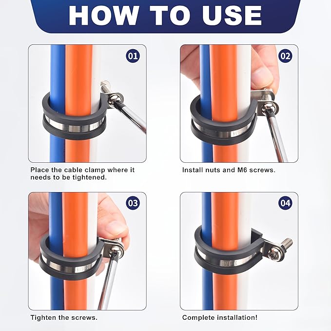 30PCS 1 Inch 304 Stainless Steel Rubber Coated Cable Clamps - Insulated Metal Pipe Clamp for Wire Cord Installation - Automotive and Marine Grade R-Clamps