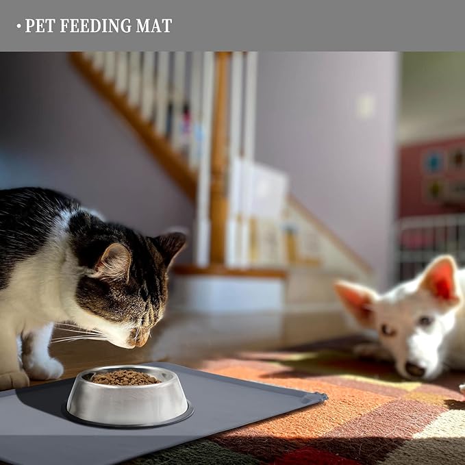 Reopet Waterproof Pet Feeding Mat with High Raised Edges, Heavier and Thicker Placemats for Cat Dog Water Bowl with BPA Free, Dogs Cats Food Mats for Messy Drinkers to Prevent Spill and Protect Floors