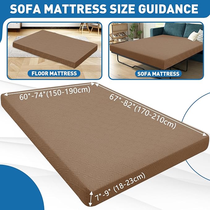 ZNSAYOTX Stretch Fit Futon Cover (67"-82") Armless Futon Sofa Bed Slipcover with Elastic Band, Universal Foldable Sofa Mattress Protector Full Queen Size, Washable Comfort Jacquard (Light Coffee)