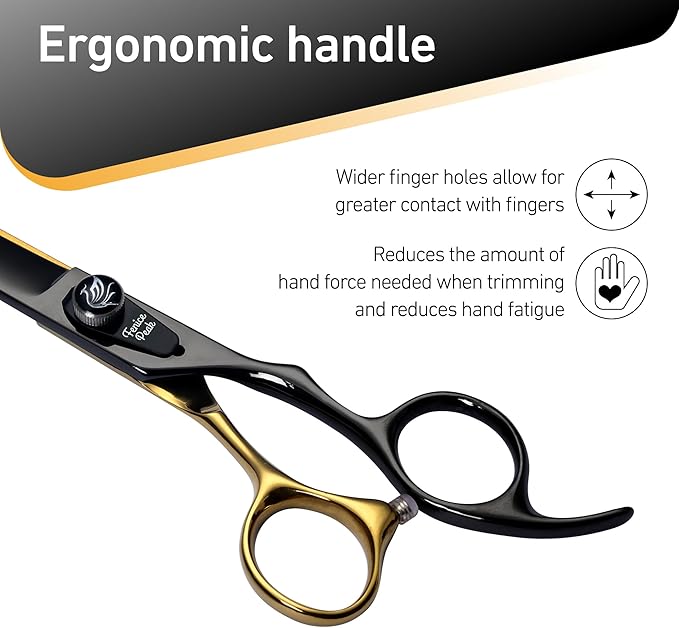 Fenice Peak 7'' Black Dog Grooming Scissors Goldern Straight Shears with Ergonomic Offest Handle and Pattern Screw Pet Grooming Trimming Shears Durable and Sharp 440C