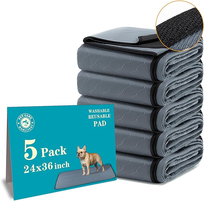 Washable Pee Pads 5 Pack, 24" x 36", Reusable Pee Pads for Dogs, Puppy Pads Washable with Quick Dry, Anti-Slip Dog Pee Pads, Whelping Pads, Dog Carpet