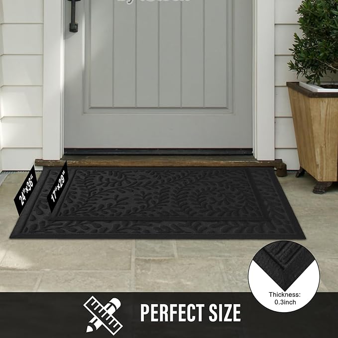 Front Door Mat, Absorbent Dirt Trapping Welcome Door Mat Indoor Outdoor, Non Slip Entry Mat, Indoor Outdoor Door Mats, Fade Resistant, Low Profile Doormat for Entrywayy, 36×24, Black