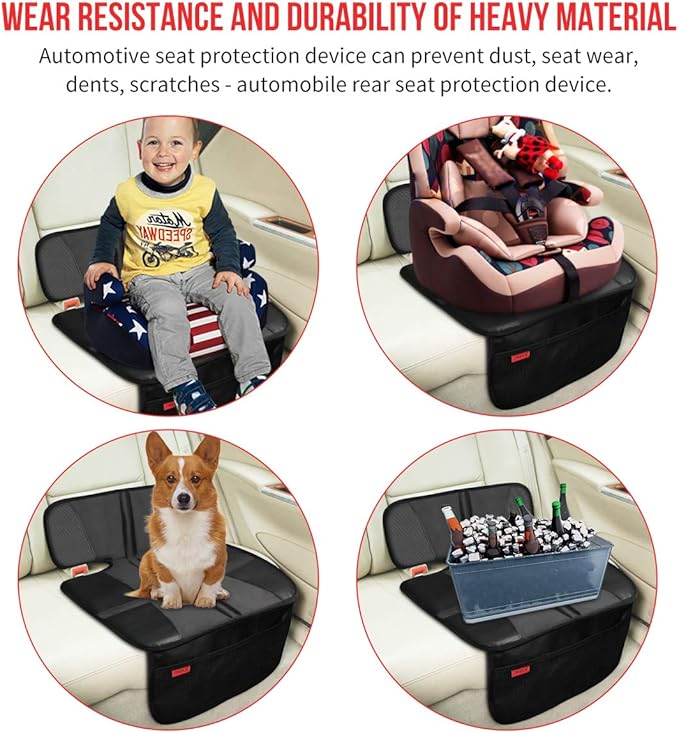 Kaiphy Car Seat Protector - Seat Protection Mat - Thick Padding - Durable, Waterproof Fabric, Leather Reinforced Corners & 3 Pockets for Handy Storage (2 Pack) Black
