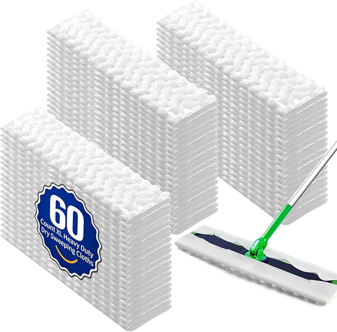 60 Count XL Pet Dry Sweeping Cloth Refills for Swiffer Sweeper XL Mop, Unscented Heavy Duty Dry Pads Refills for Multi-Surface Floor Cleaning